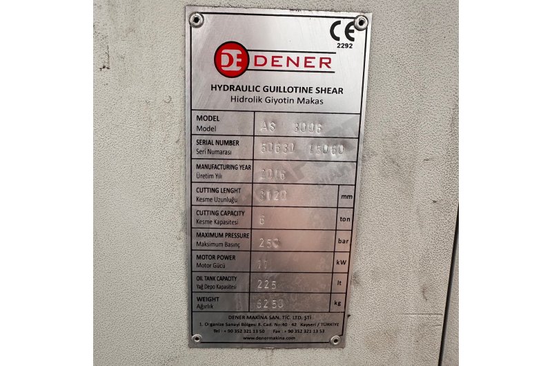 DENER MARKA 3 X 6 MM CNC HİDROLİK GİYOTİN MAKAS