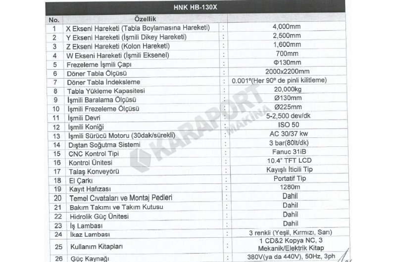 HNK HB-130X (4000X2500X1600X700) CNC Borverk Tezgahı-2020